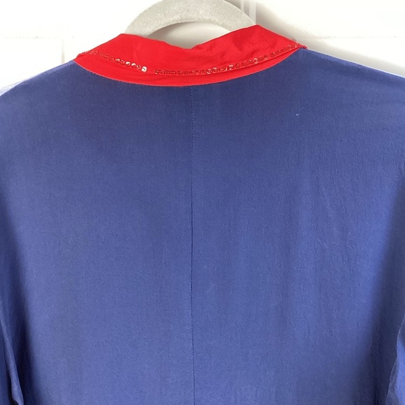 Quaker factory Silk Blue Red embroidered Sequin lighthouse sailboat button-up M - Picture 8 of 9